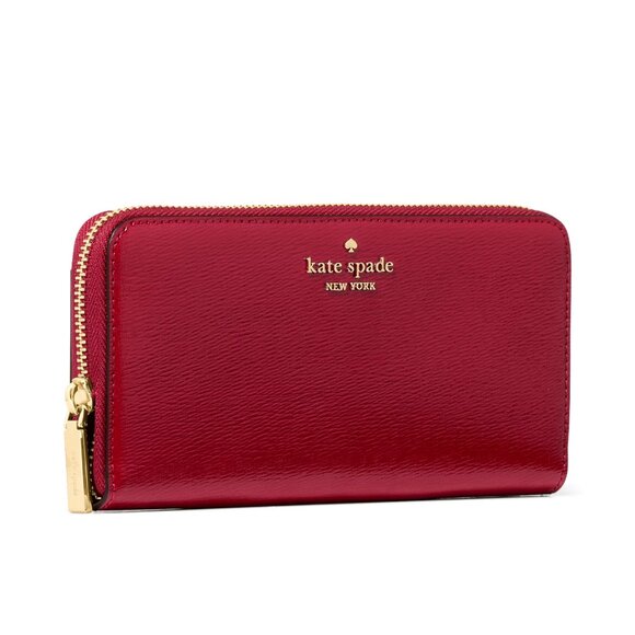 New Kate Spade Madison Large Continental Wallet Textured Patent Leather Red Jam - Picture 3 of 4
